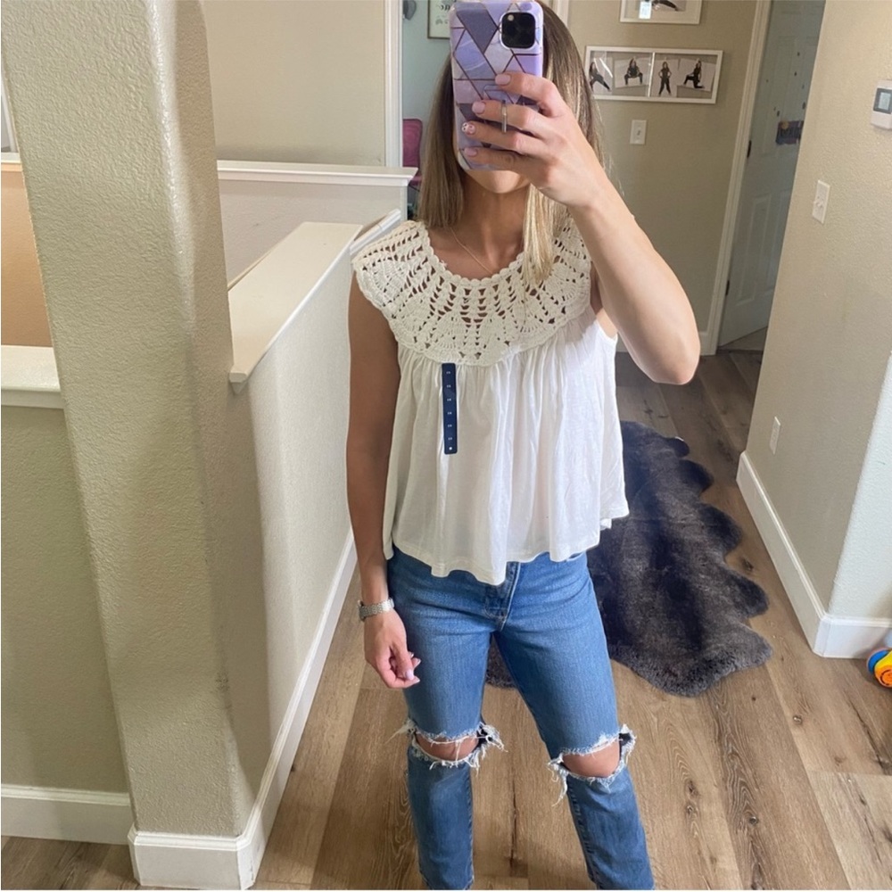 Lucky Brand white crochet cotton shirt blouse - Picture 7 of 11